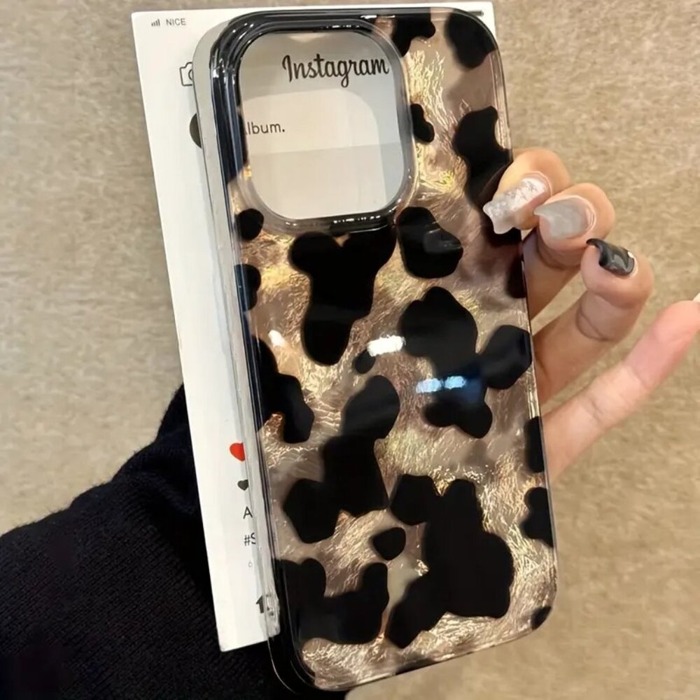 Apple iPhone Case Black and Silver Leopard Print - Picture 2 of 4